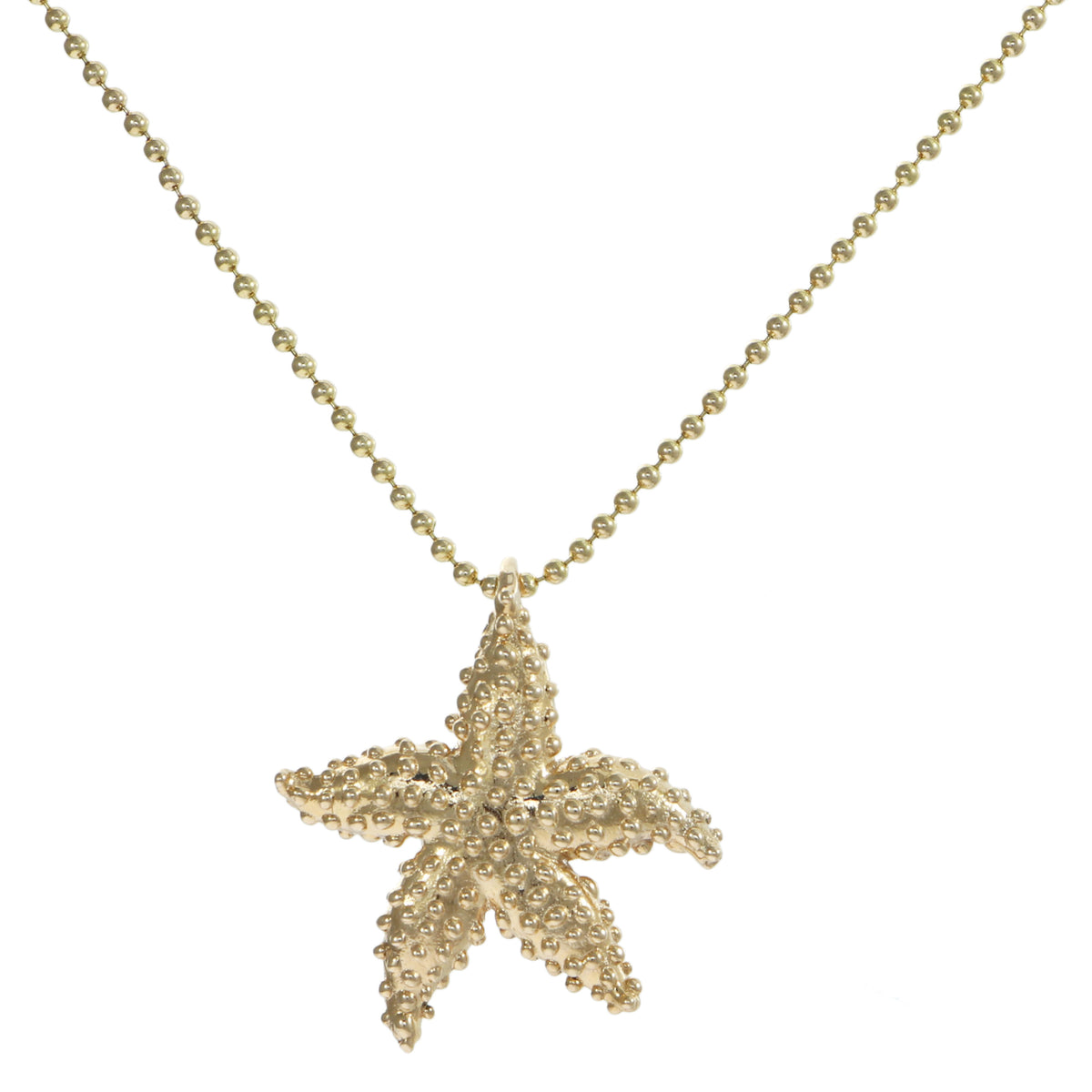 Effy Sea Starfish Pendant Necklace Solid 14k Yellow Gold Ball Bead