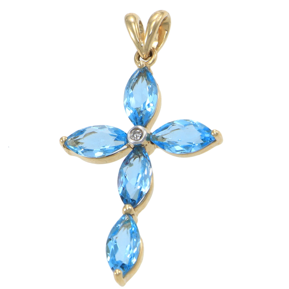 Beatuiful Aquamarine Cross Pendant Necklace 14K/ 18K White Gold