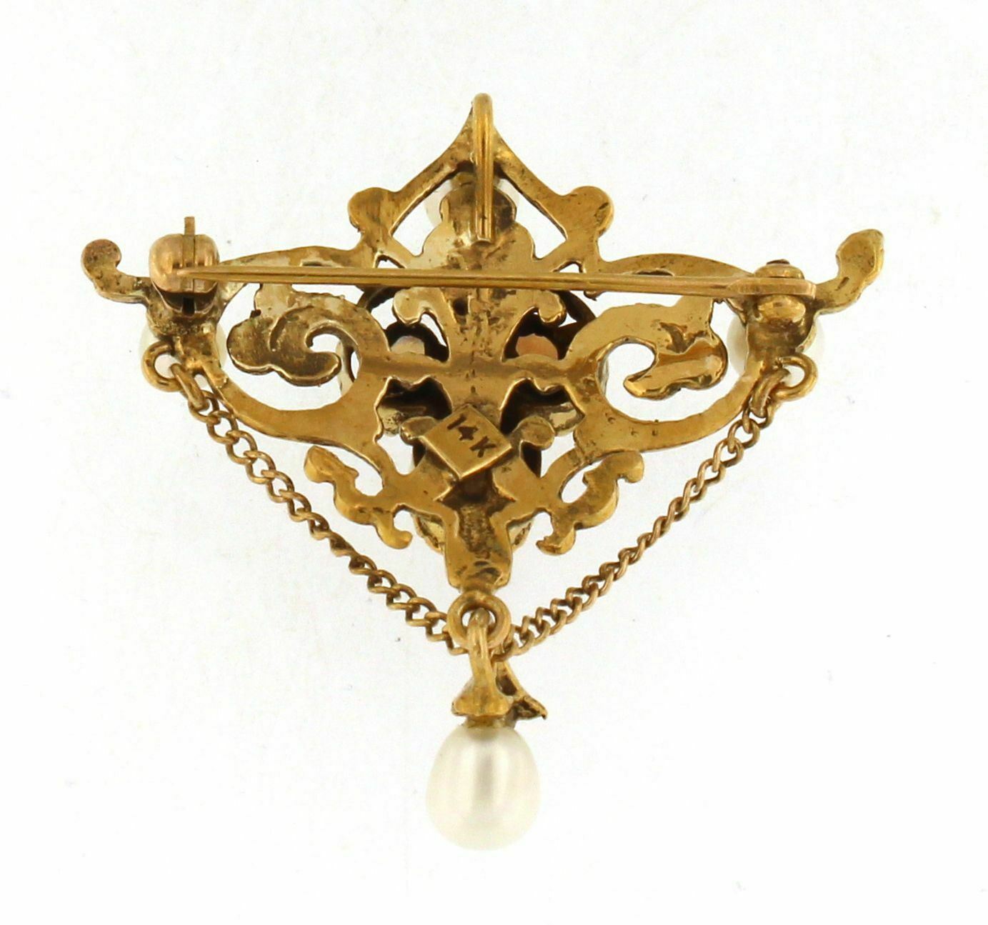 Brooch/Pendant with Opals and Pearls 14k Yellow Gold