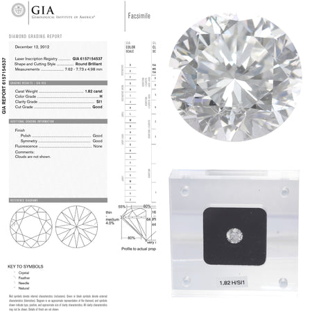 1.82CTW H SI1 GIA Round Cut Engagement Ring Loose Diamond 6157154537