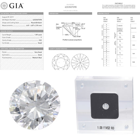 1.09CTW F VS2 GIA Round Brilliant Cut Engagement Ring Loose Diamond 6203507098