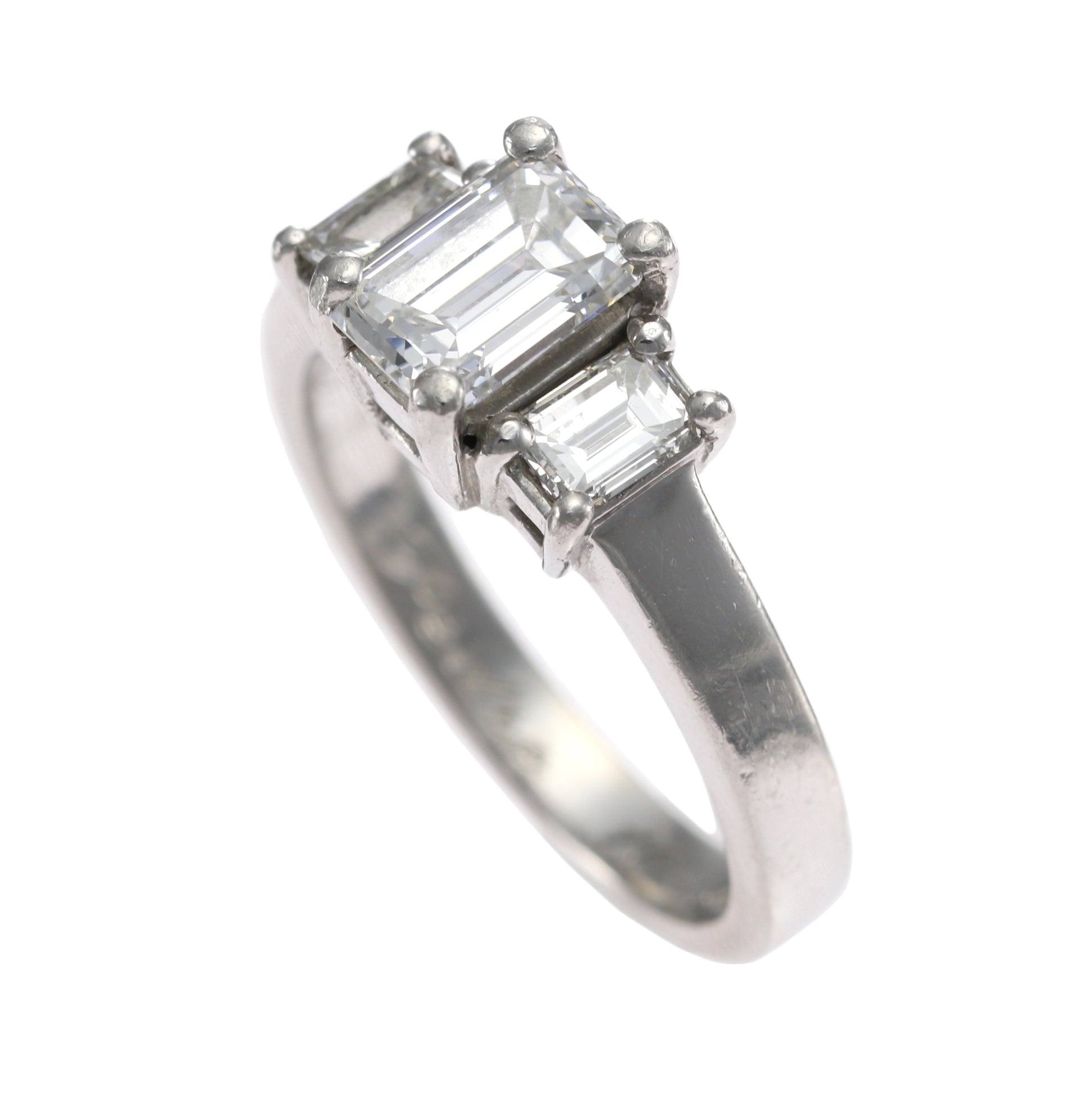 1.48CTW GIA Emerald Cut Diamond Classic 3 Stone Engagement Ring Platinum G VS1