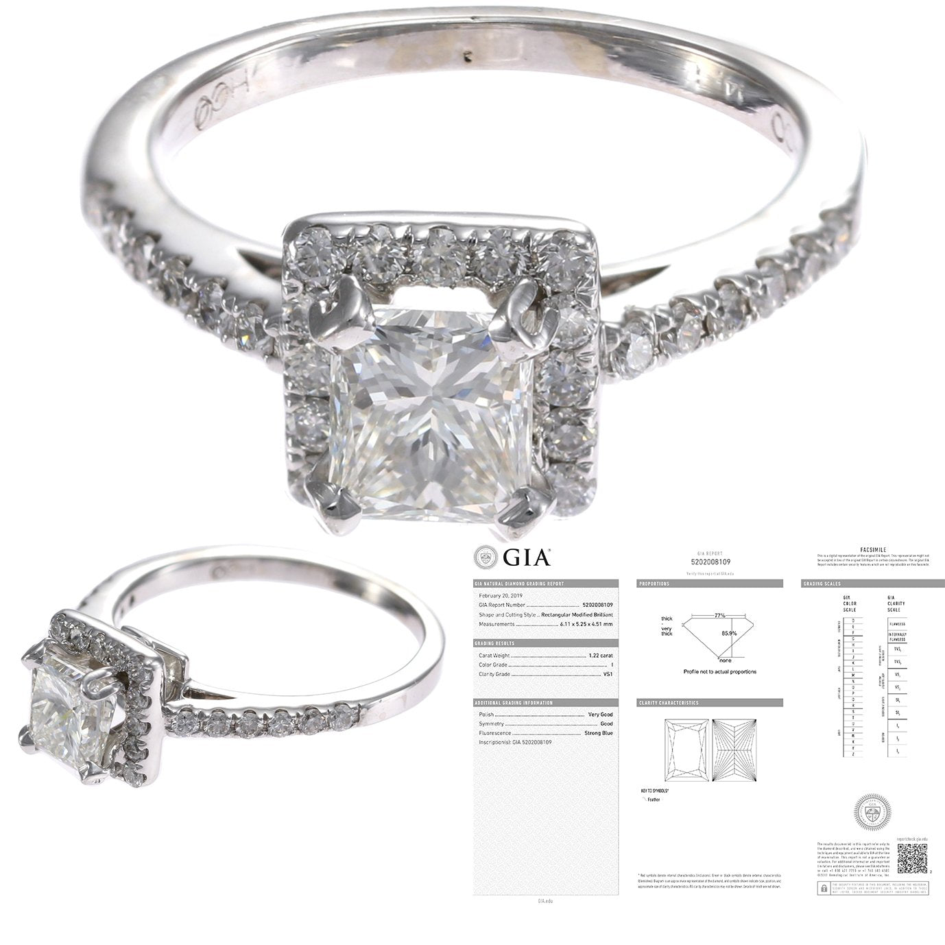 1.94CTW GIA Princess Cut Halo Diamond Engagement Ring 14k White Gold