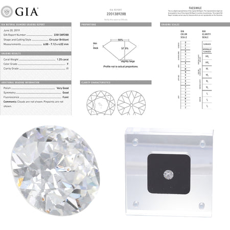 1.25CTW F I1 GIA Round Brilliant Cut Engagement Ring Loose Diamond 2201389288