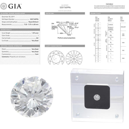 1.39CTW I SI2 GIA Round Brilliant Cut Engagement Ring Loose Diamond 5201760996