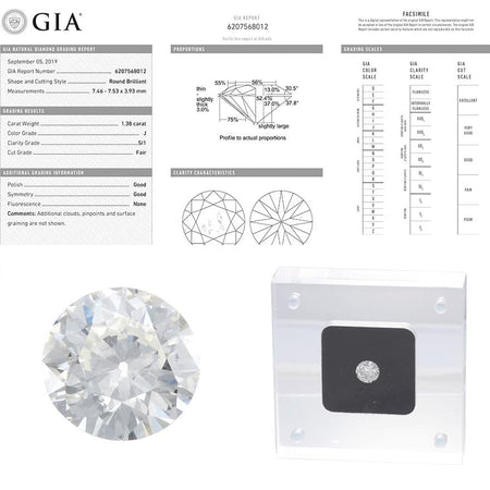 1.38CTW J SI1 GIA Round Brilliant Cut Engagement Ring Loose Diamond 6207568012
