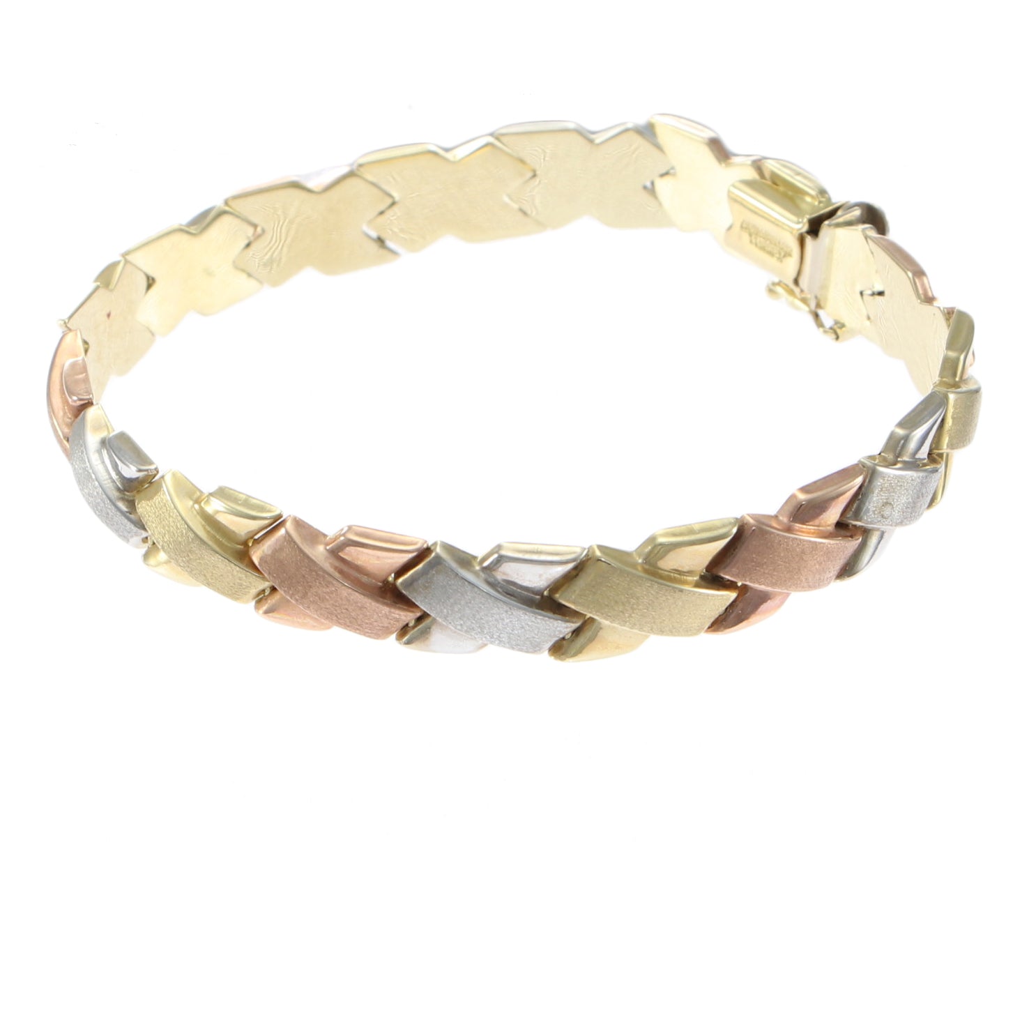 Kisses XXX Fancy Chain Link Bracelet 14k White Yellow Rose Gold 9mm 7inches 10g