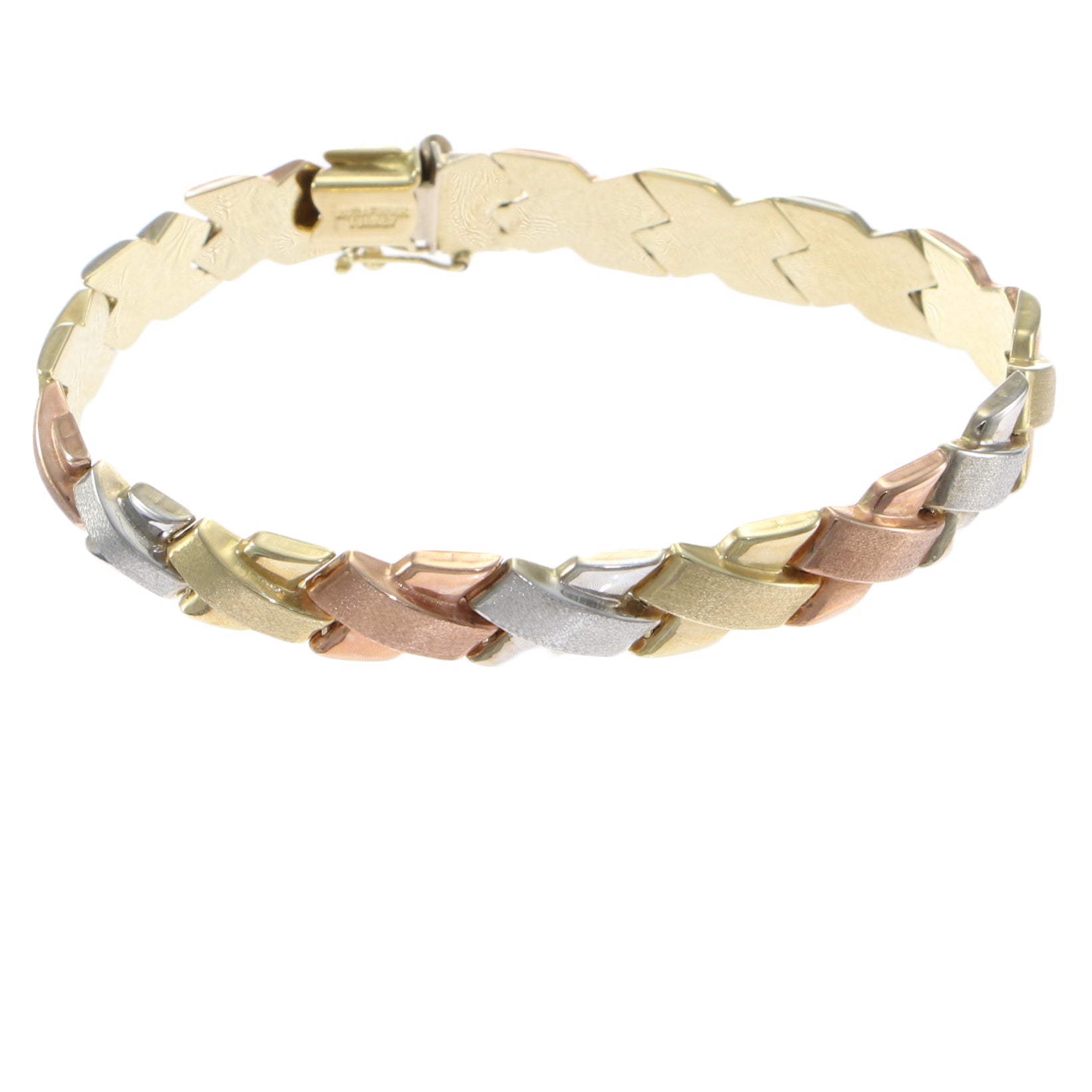 Kisses XXX Fancy Chain Link Bracelet 14k White Yellow Rose Gold 9mm 7inches 10g