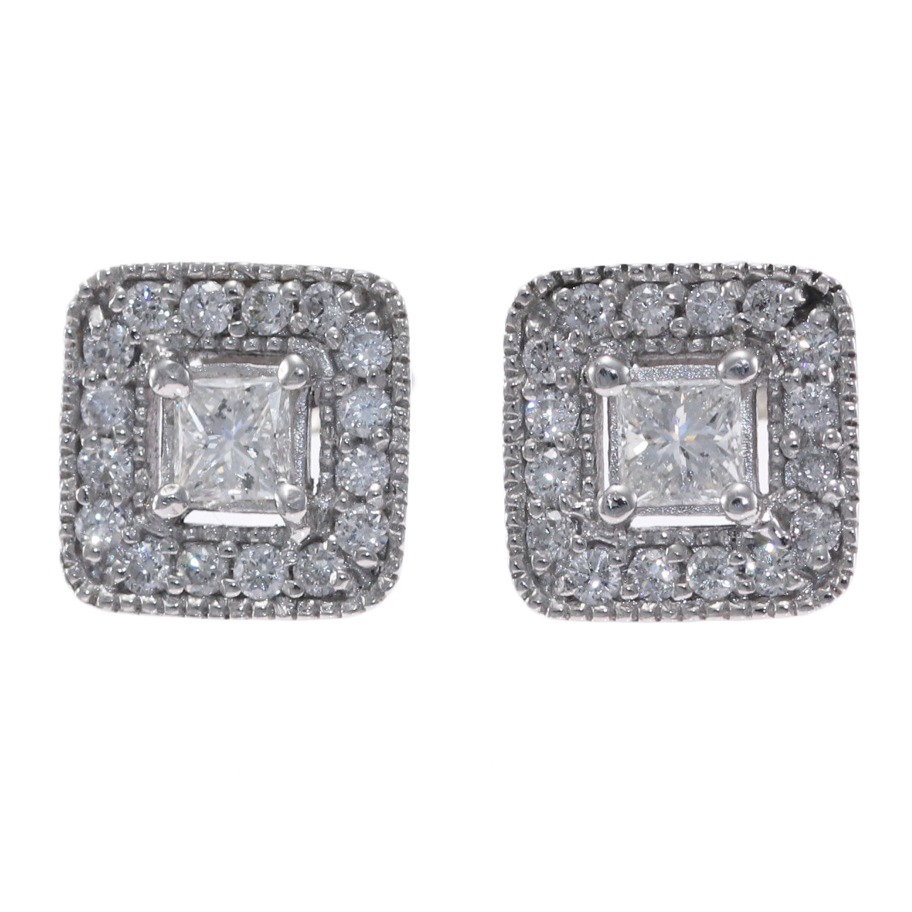 9ct White Gold Orchid Setting Princess Cut 015ct Earrings