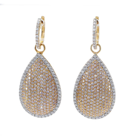 3.38CTW Diamond Cluster Hoop Teardrop Dangle Earrings 18k Yellow Gold H-I/SI1-SI2