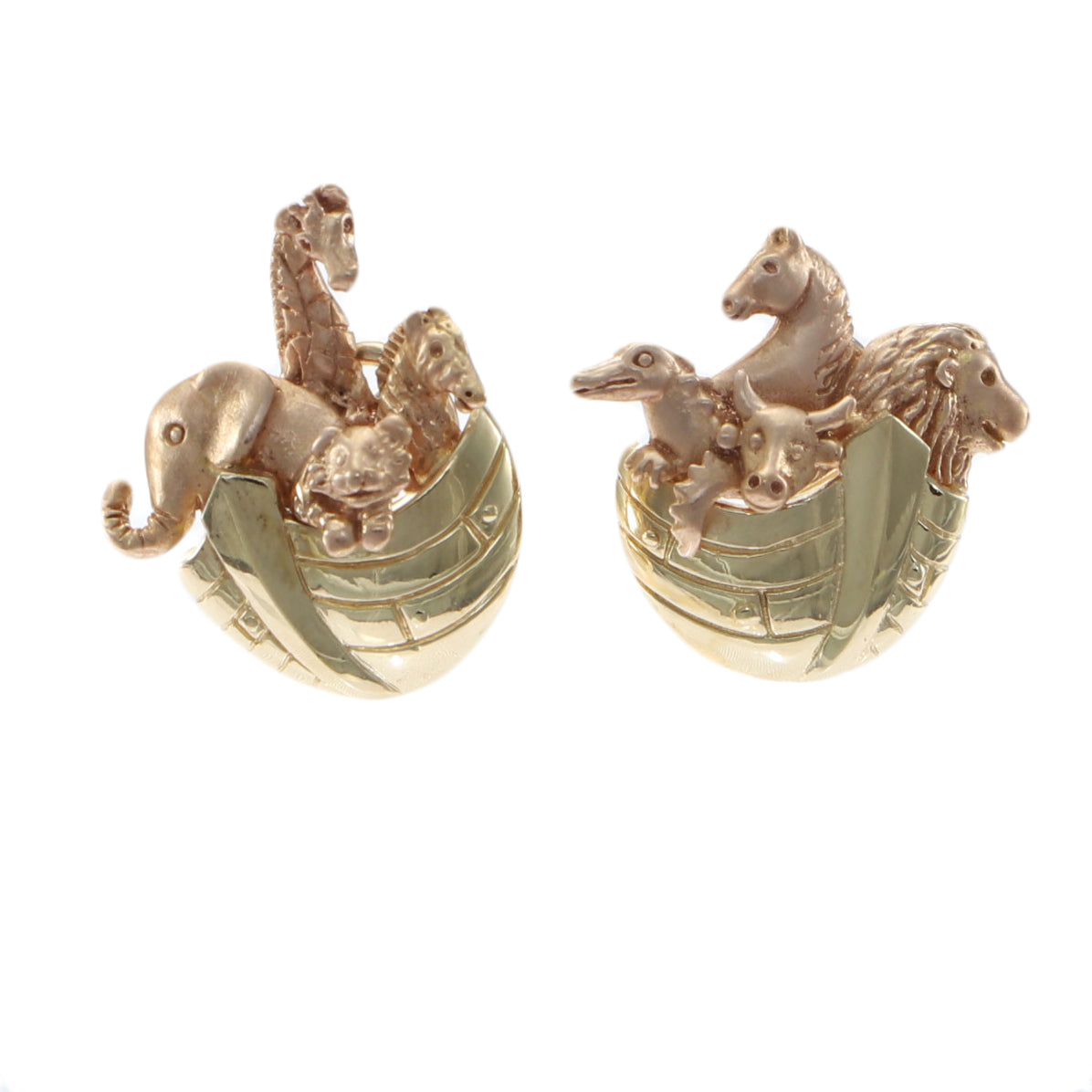 Noah's Ark Elephant Lion Zebra Giraffe Alligator Earrings Solid 14k Yellow Gold 