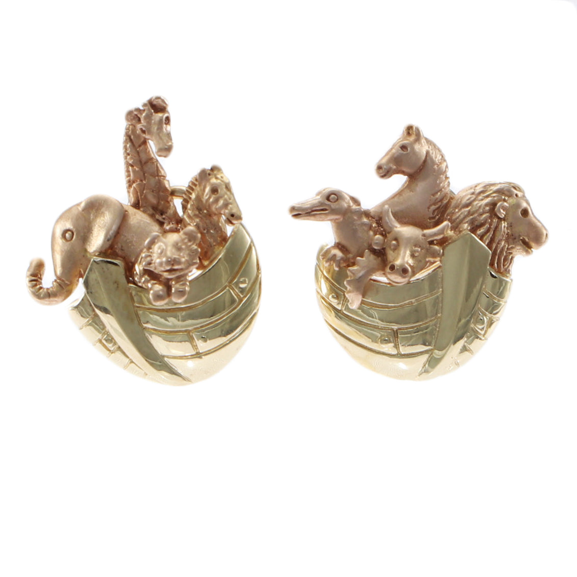 Noah's Ark Elephant Lion Zebra Giraffe Alligator Earrings Solid 14k Yellow Gold 