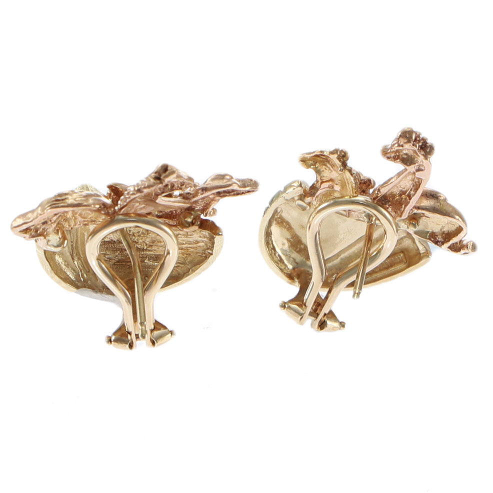Noah's Ark Elephant Lion Zebra Giraffe Alligator Earrings Solid 14k Yellow Gold 