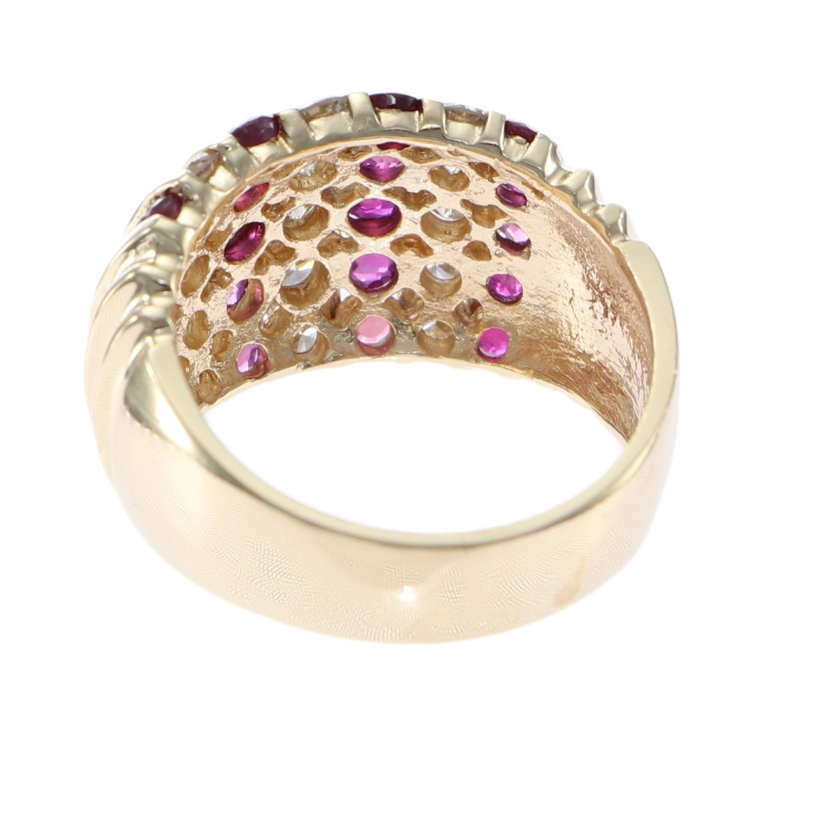 0.95CTW Ruby Diamond Ribbed Band Ring Solid 14k Yellow Gold Womens Vintage Estat