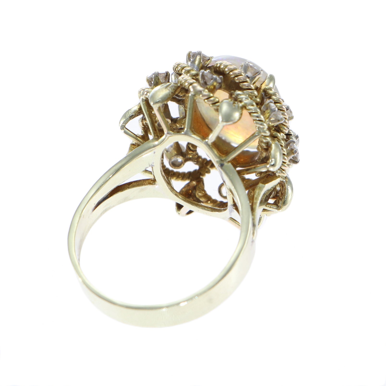 2.82CTW Fire Opal Diamond Cocktail Ring 14k Yellow Gold Womens Vintage Estate