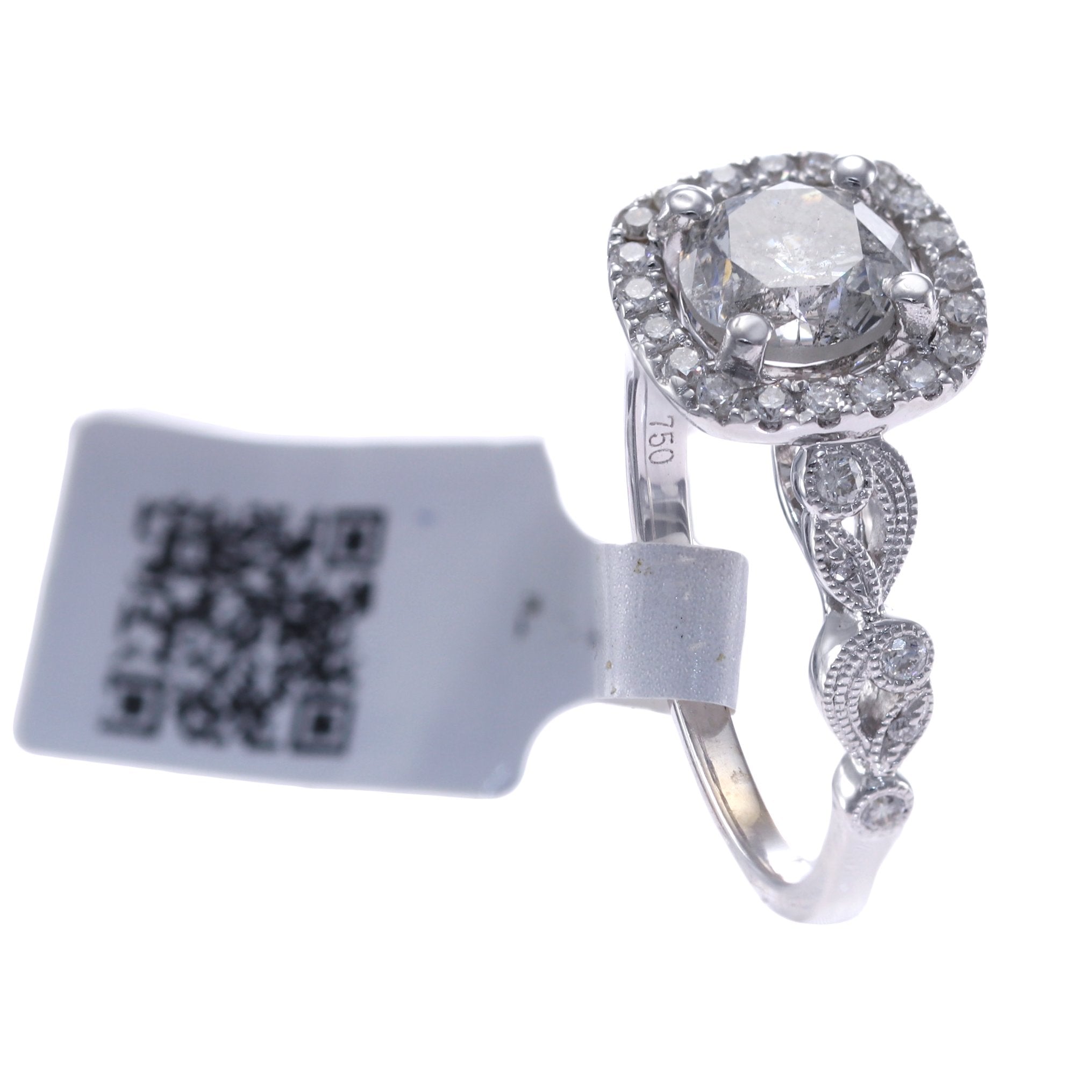 1.72CTW IGI Round Cut Cushion Halo Diamond Engagement Ring 18k White Gold I/I2