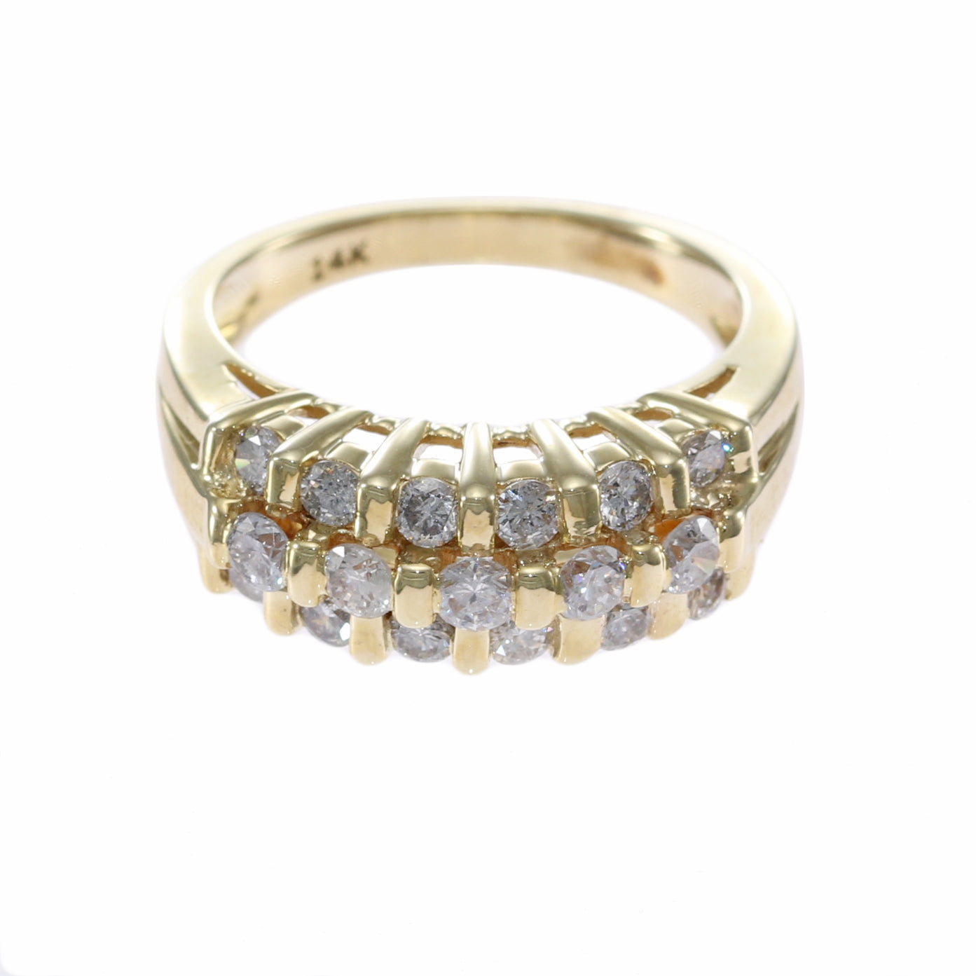 Yellow Gold V Tension Set Diamond Ring