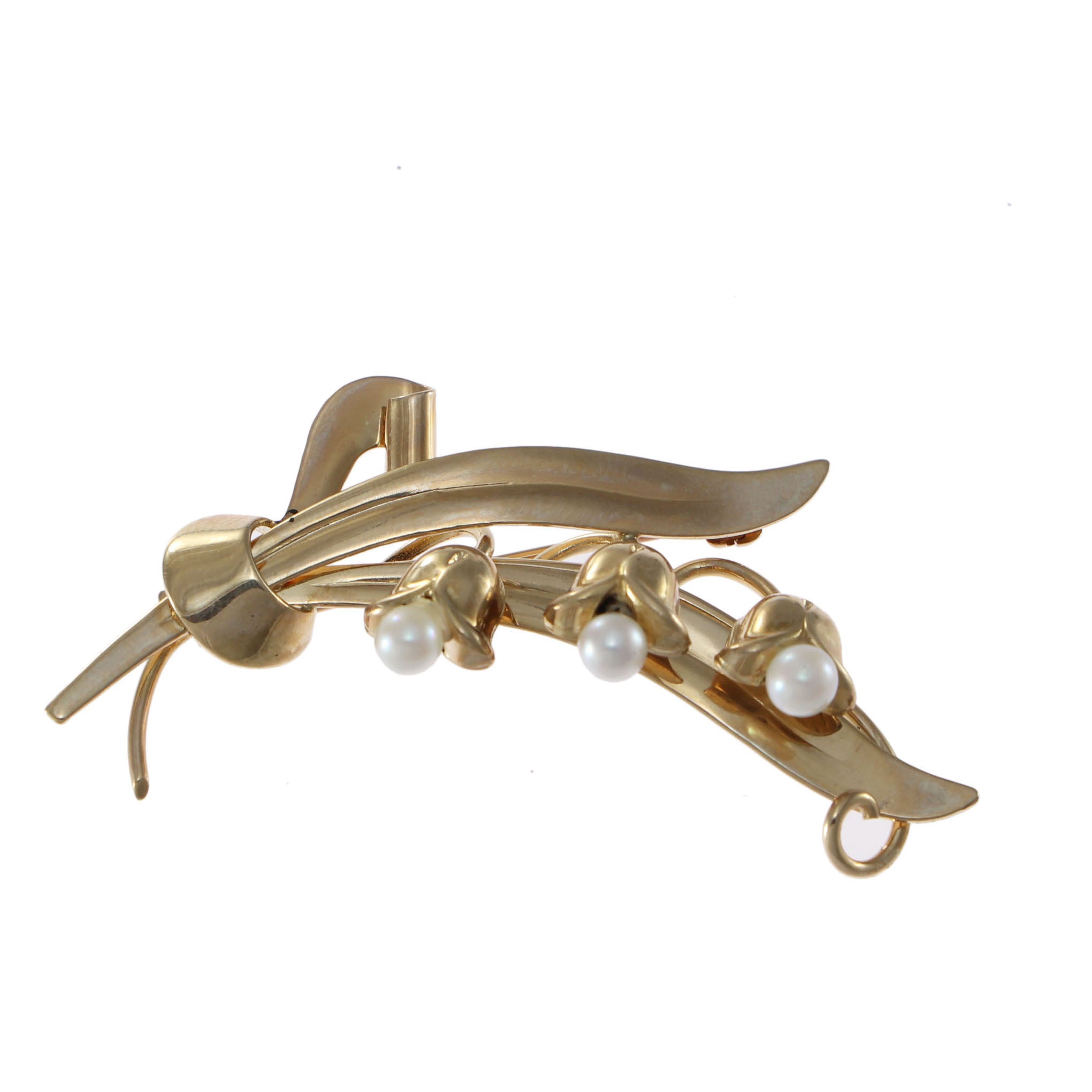 Spring Tulip Flower Pearl Brooch Pin 14k Yellow Gold Vintage Estate 6.3g