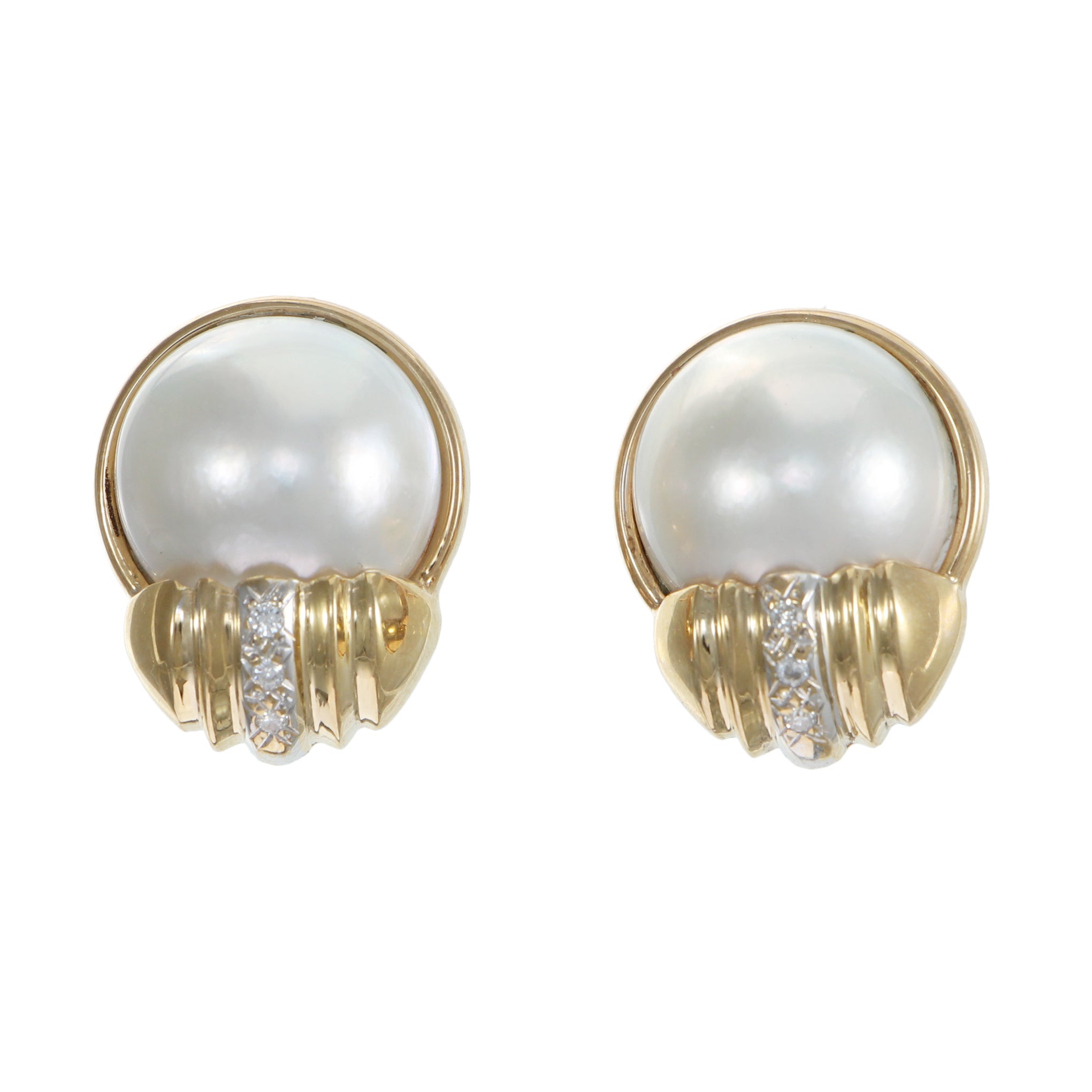 14K Solid Gold Mabe Pearl Earrings Vintage Pearl Earrings 