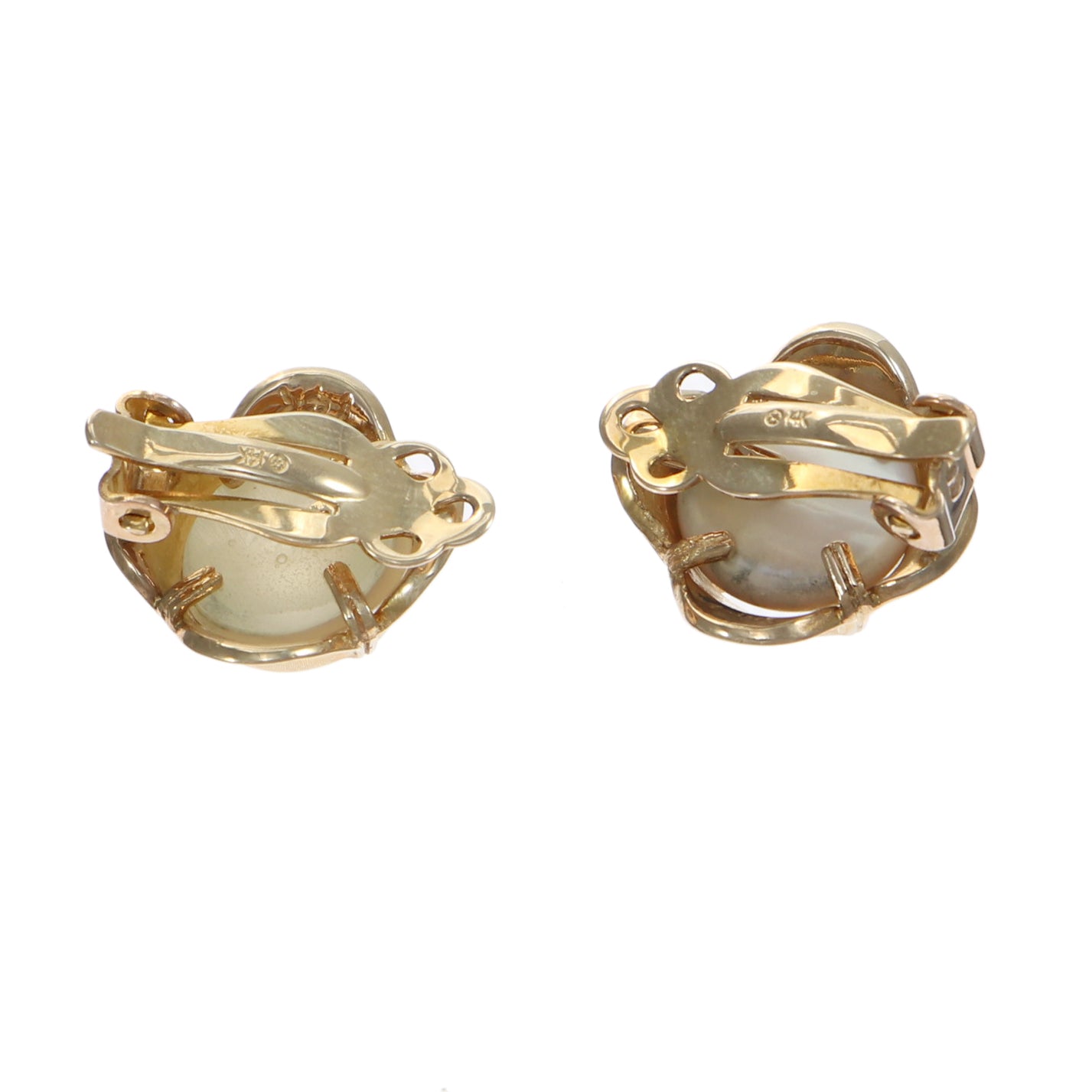 9mm Mabe Pearl Clip Earrings Solid 14k Yellow Gold 5.7g
