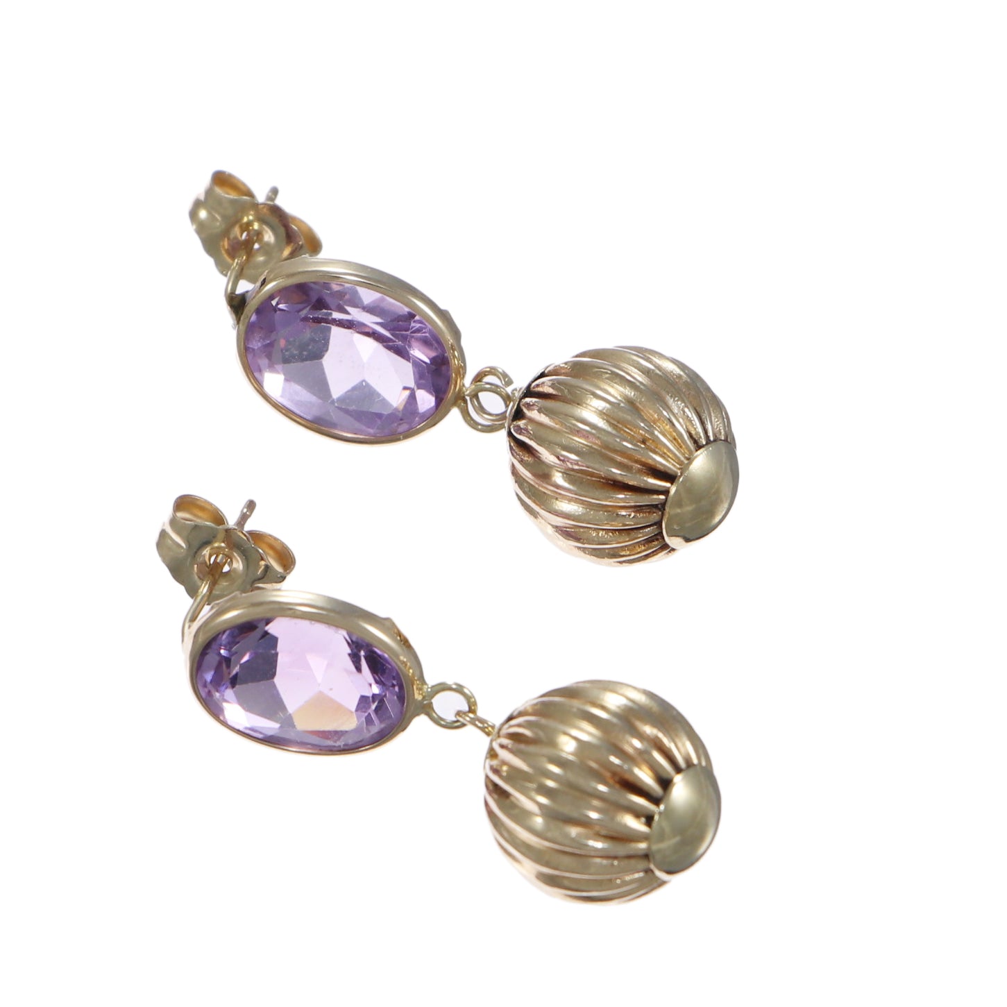 7.6ctw Oval Amethyst Drop Dangle Ball Earrings Solid 14k Yellow Gold 2.5g