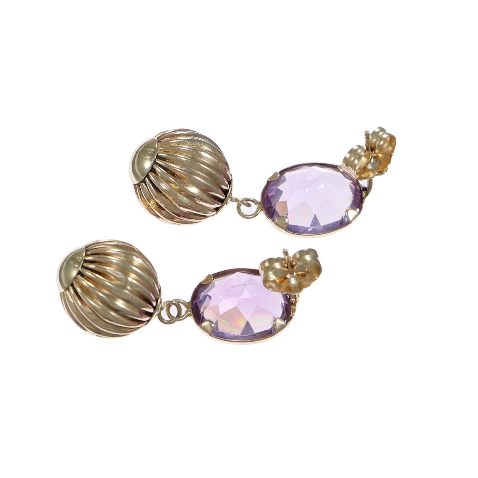 7.6ctw Oval Amethyst Drop Dangle Ball Earrings Solid 14k Yellow Gold 2.5g