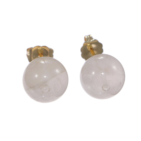 10mm Faint Pink Jade Stud Earrings Solid 14k Yellow Gold 3.3g