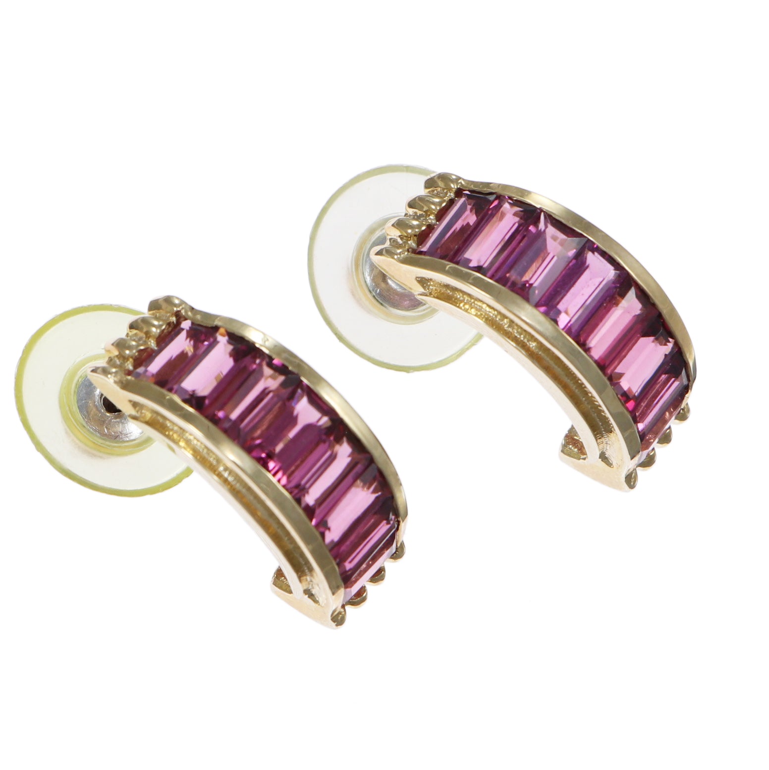 5.76ctw Pink Tourmaline Baguette Cut Hoop Earrings Solid 14k Yellow Gold 7.3g