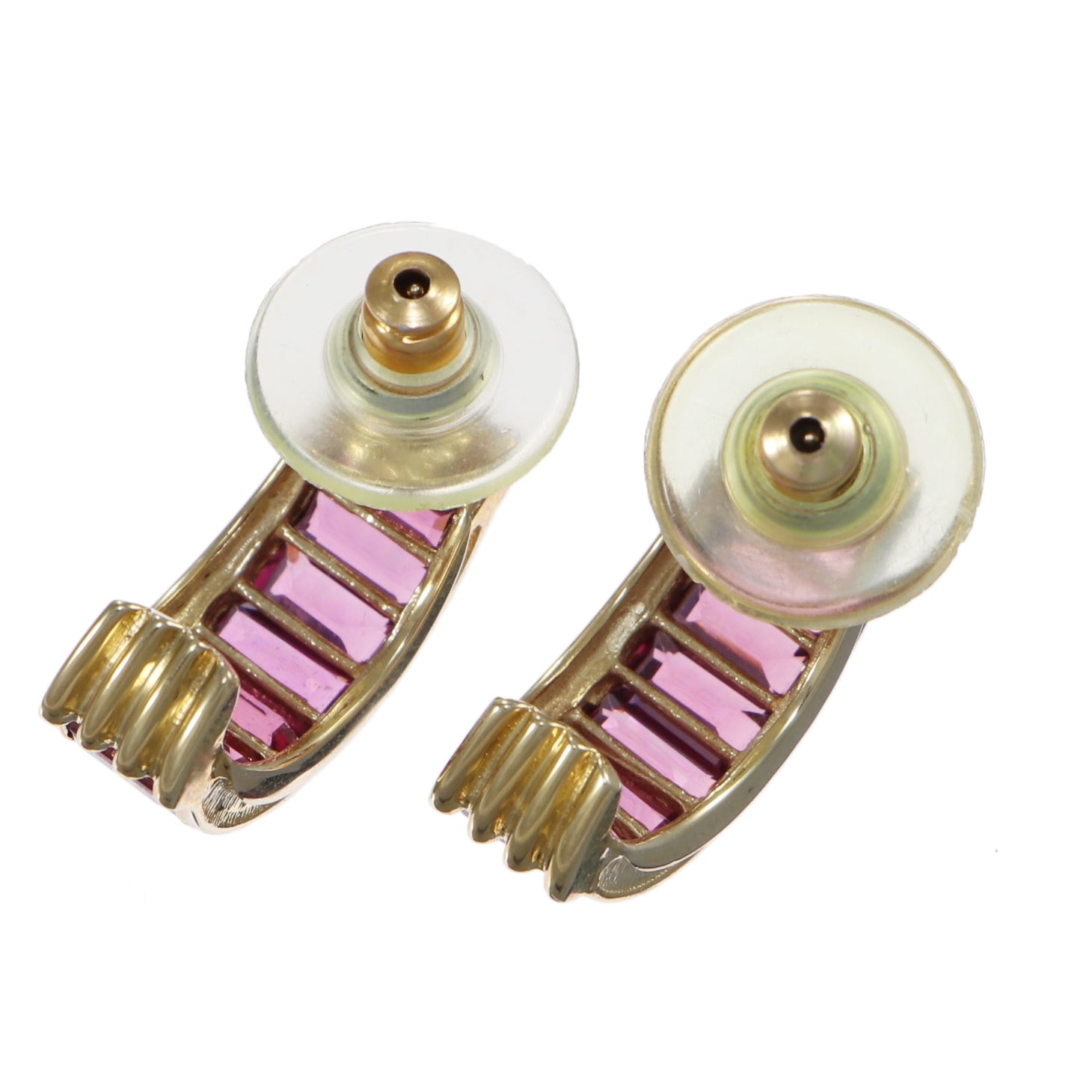 5.76ctw Pink Tourmaline Baguette Cut Hoop Earrings Solid 14k Yellow Gold 7.3g