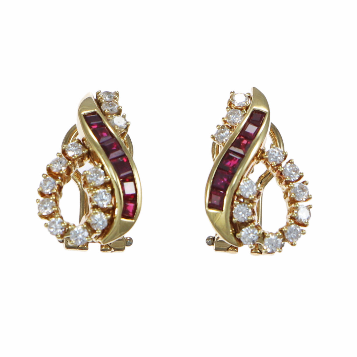 1.08ctw Baguette Ruby Diamond Cluster Earrings Solid 14k Yellow Gold 8.1g