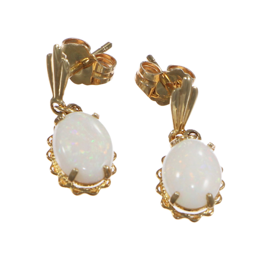 2.40ctw Oval Fire Opal Drop Dangle Earrings Solid 14k Yellow Gold 1.3g