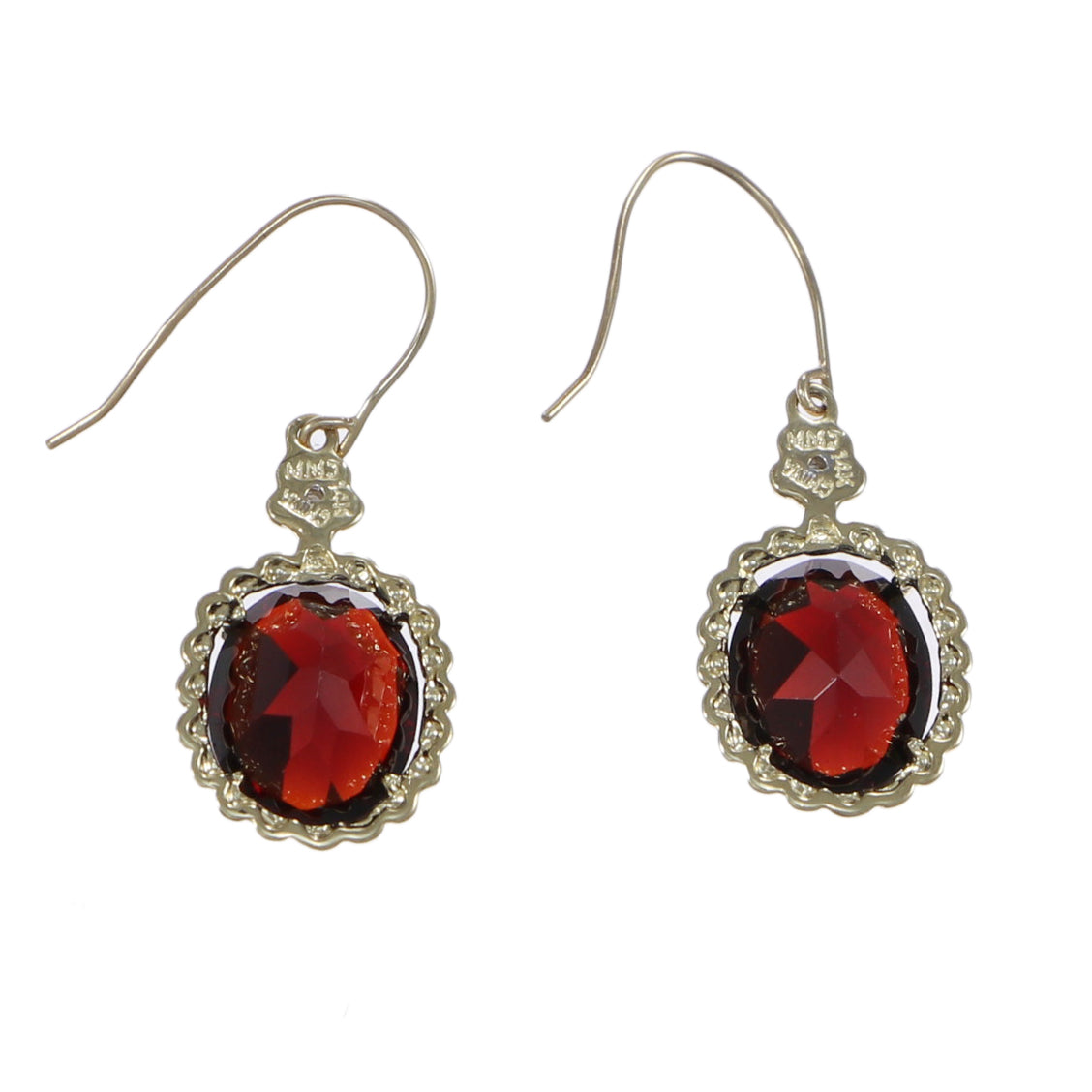 Red Stone Gold-Stone Earrings good 14K Yellow Gold 1.4g