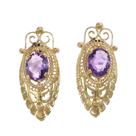 5ctw Oval Amethyst Stud Earrings Solid 14k Yellow Gold Antique Art Deco Estate