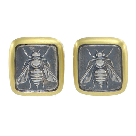 David Yurman 22k Yellow Gold Sterling Silver Petrvs Bee Cameo Cufflinks