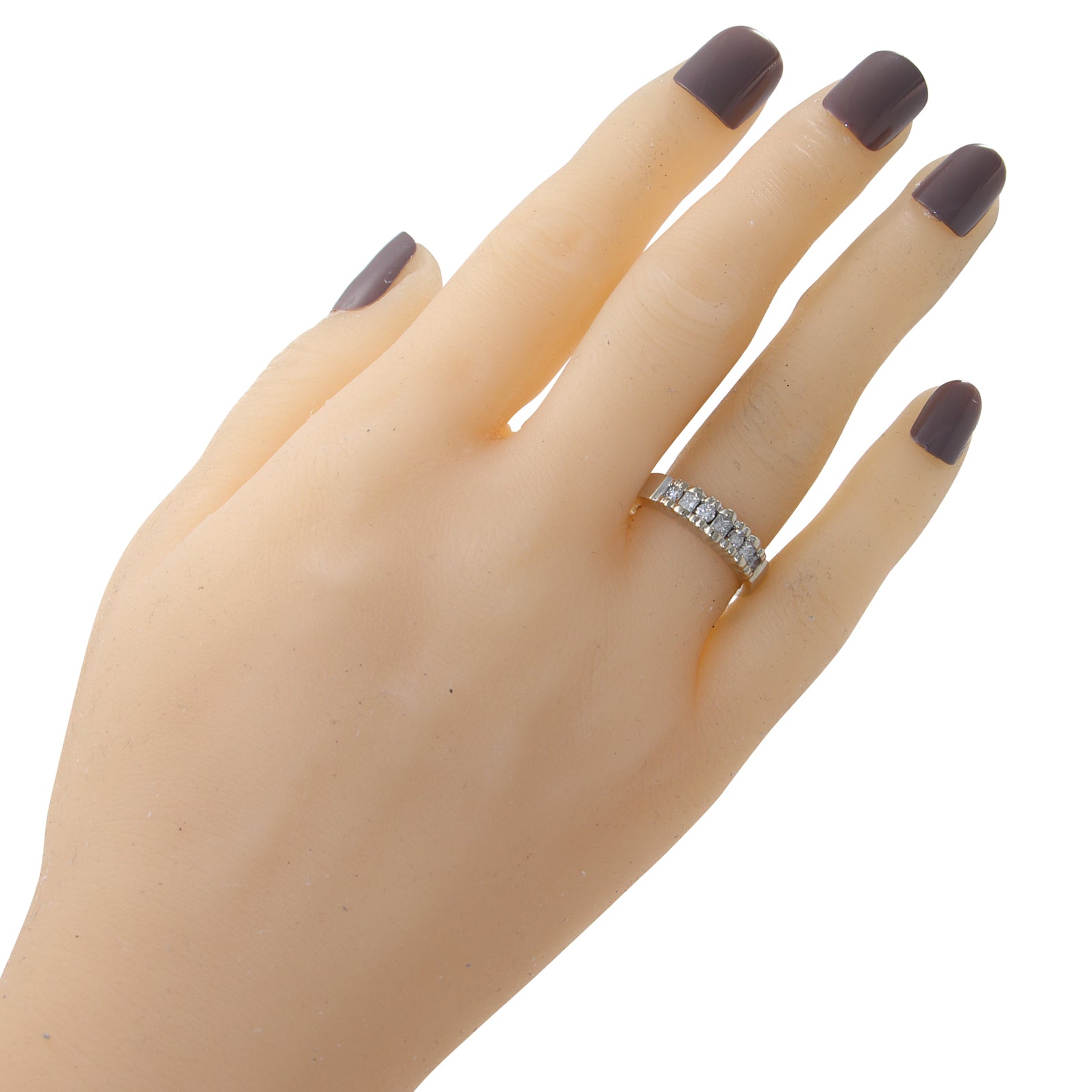 Round Princess Cut Diamond Band 14k White Gold Bar-Tension Prong Set Ring 0.50ct