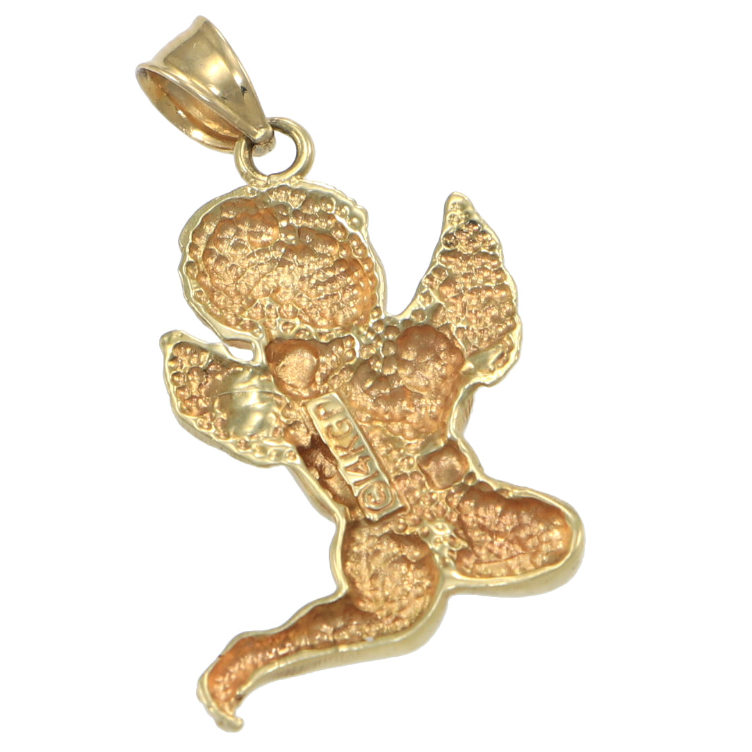 Sitting Angel Necklace Pendant Solid 14k Yellow Gold Hands On Left Chick