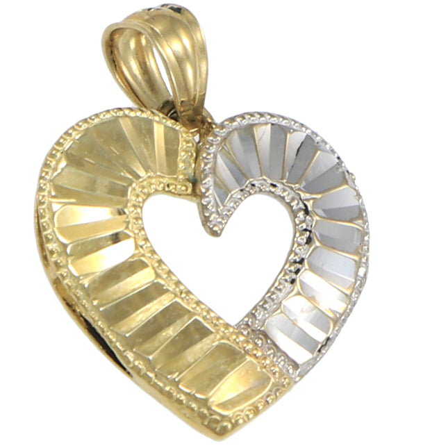 Open Heart Bracelet Charm 14k Yellow White Multi-tone Gold Diamond Cut 1.1g