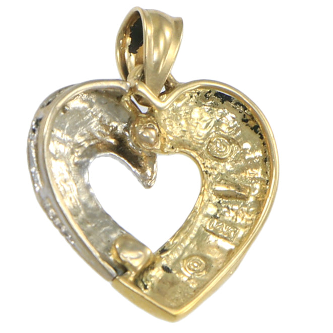 Open Heart Bracelet Charm 14k Yellow White Multi-tone Gold Diamond Cut 1.1g