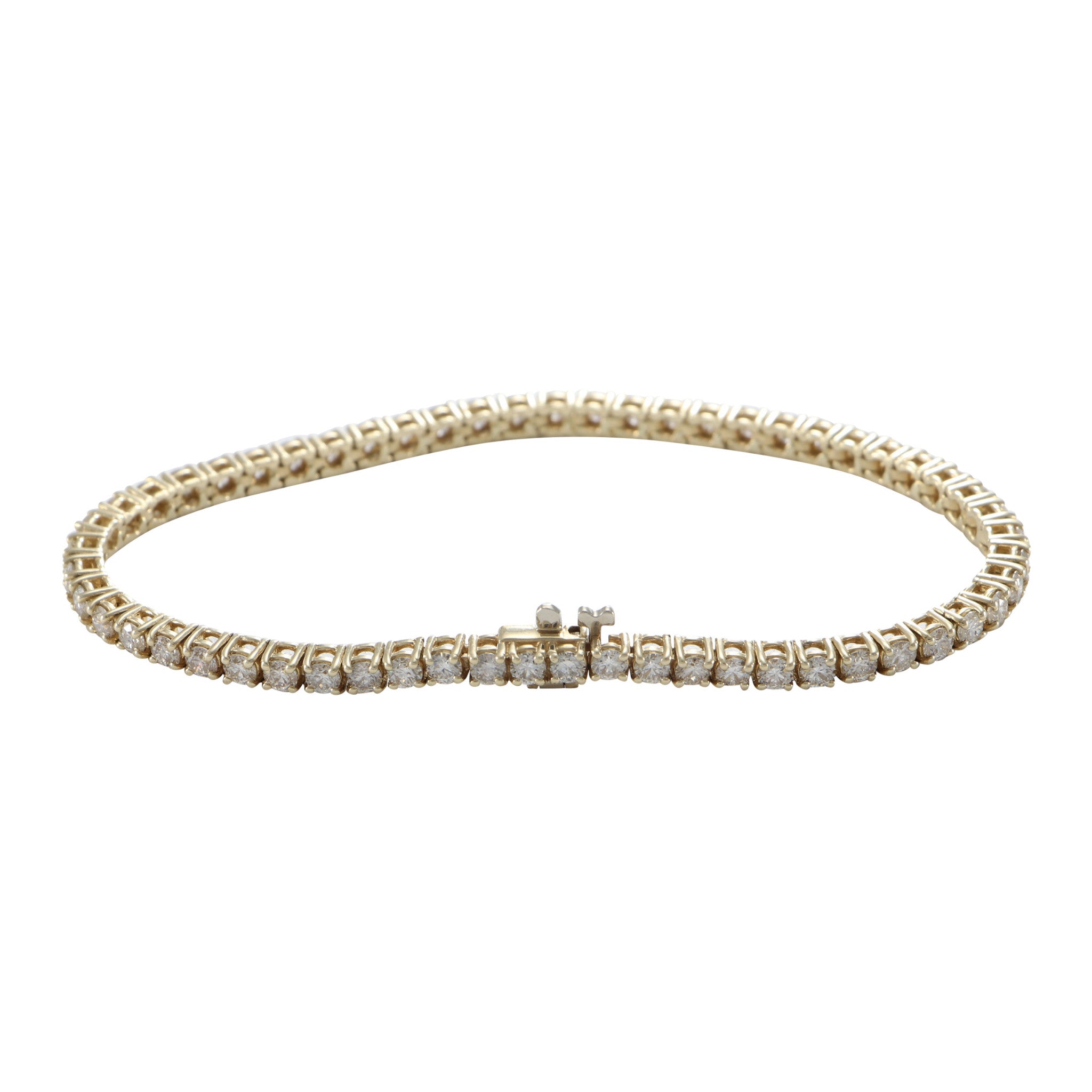 5.25CTW Diamond Tennis Bracelet 14k Yellow Gold Classic 4 Prong 3mm Wide 7.25"