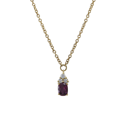 Red Tourmaline Clover Diamond Pendant 10k Gold Station Cable Chain