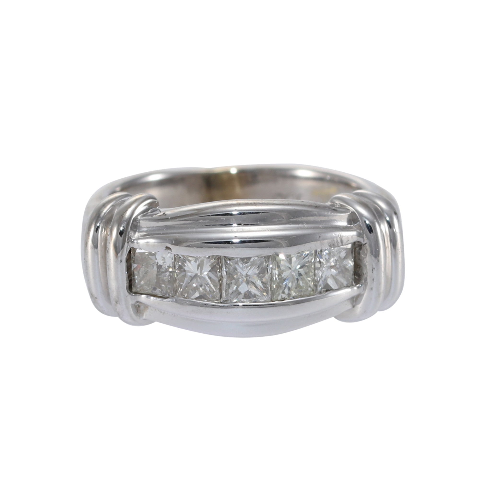 1.00CTW Princess Diamond Wedding Band 14k White Gold Ring Wide 5 Stone Wide 4.25