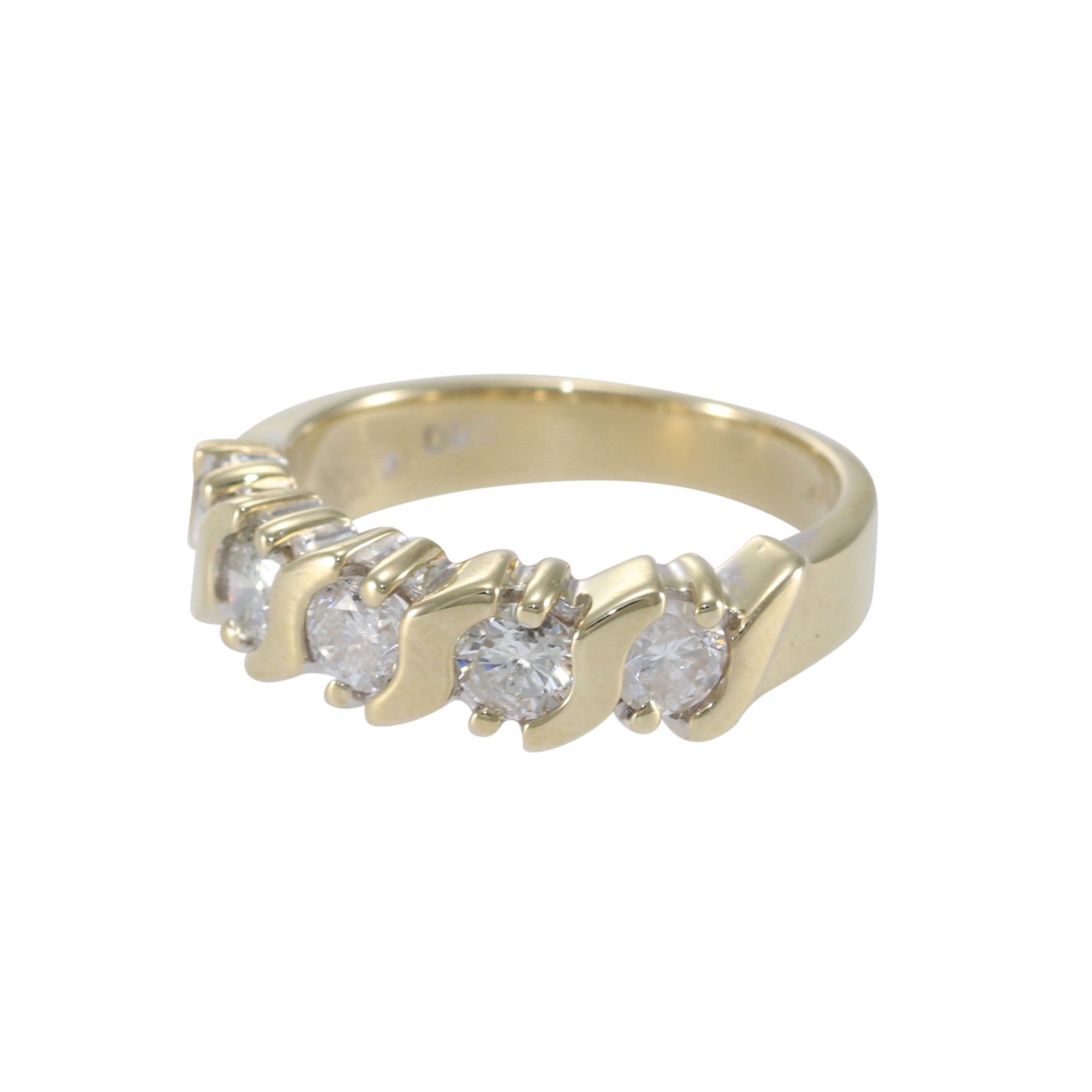 1.00CTW Round Diamond Wedding Band 14k Yellow Gold Ring Wide 5 Stone Wide 6.00