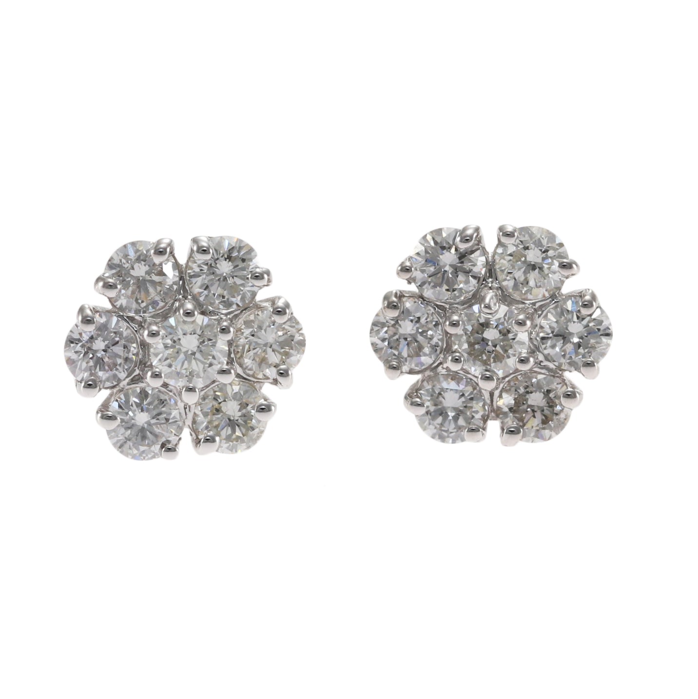 0.90CTW Round Diamond Flower Stud Cluster Earrings 14k White Gold Butterfly Back