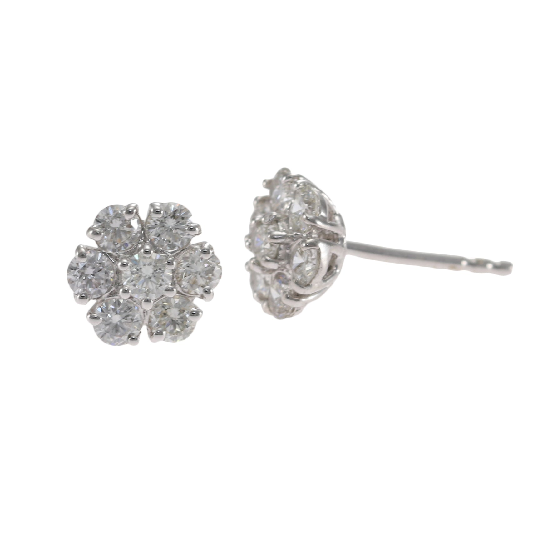 0.90CTW Round Diamond Flower Stud Cluster Earrings 14k White Gold Butterfly Back