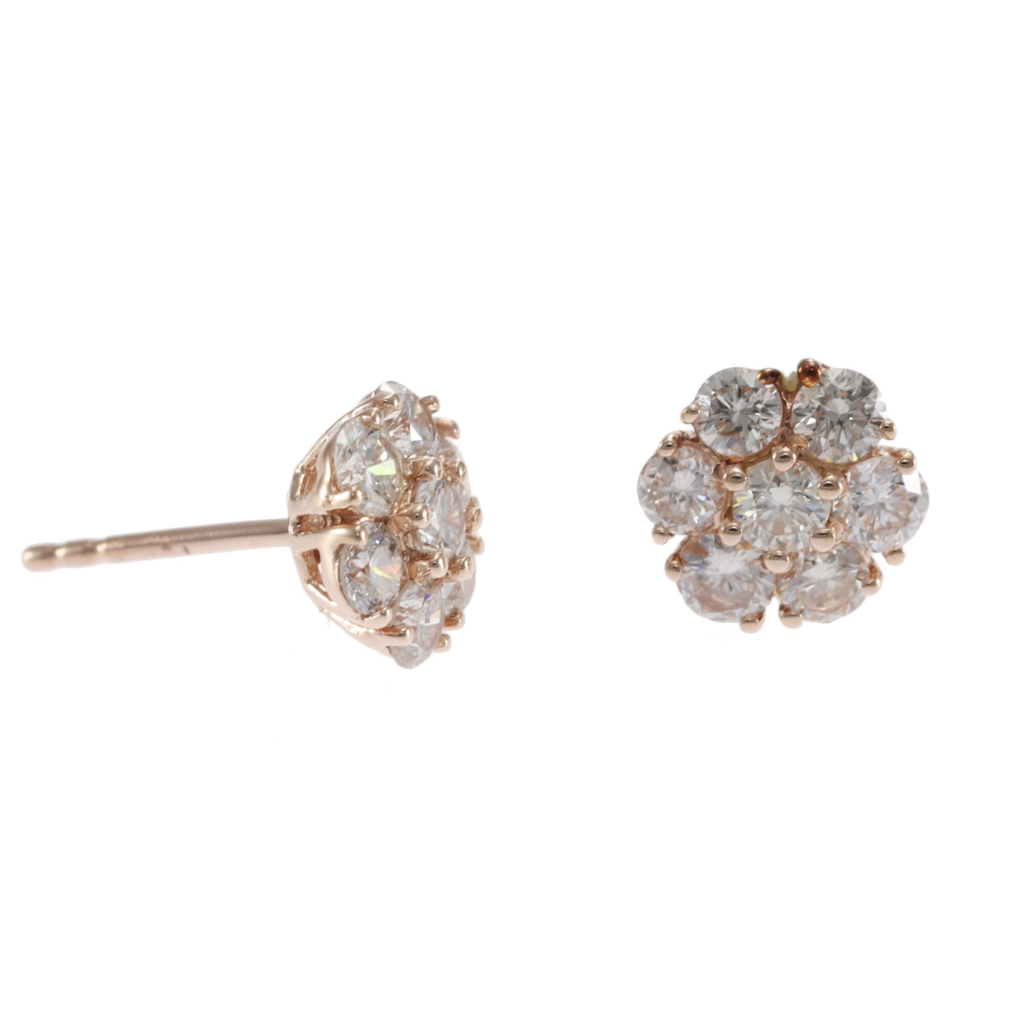 1.20CTW Round Diamond Flower Stud Cluster Earrings 14k Rose Gold Butterfly Backs