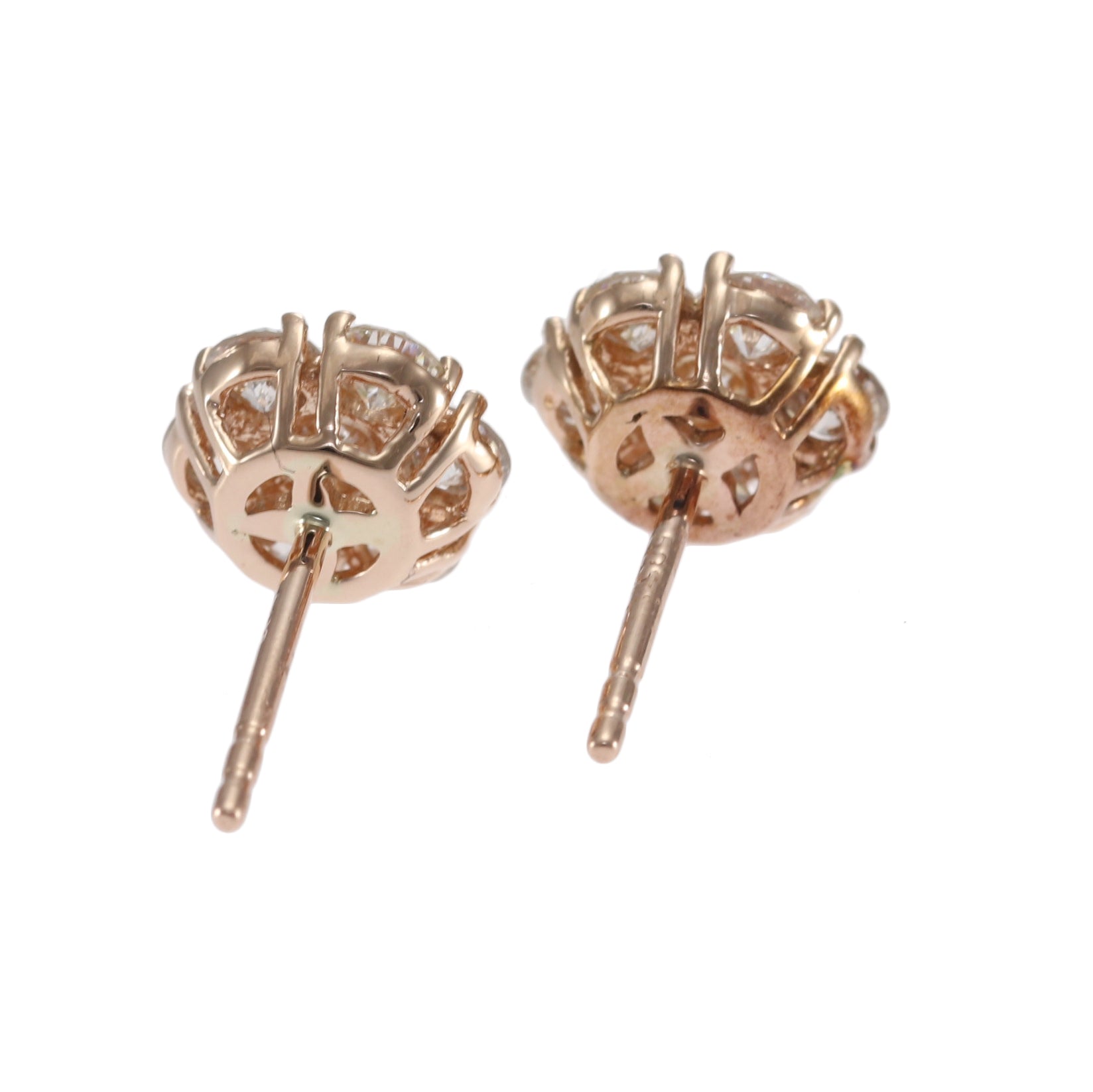 1.20CTW Round Diamond Flower Stud Cluster Earrings 14k Rose Gold Butterfly Backs