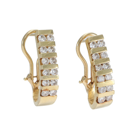 1.20CTW Bar Set Diamond Earrings 14k Yellow Gold French Backs