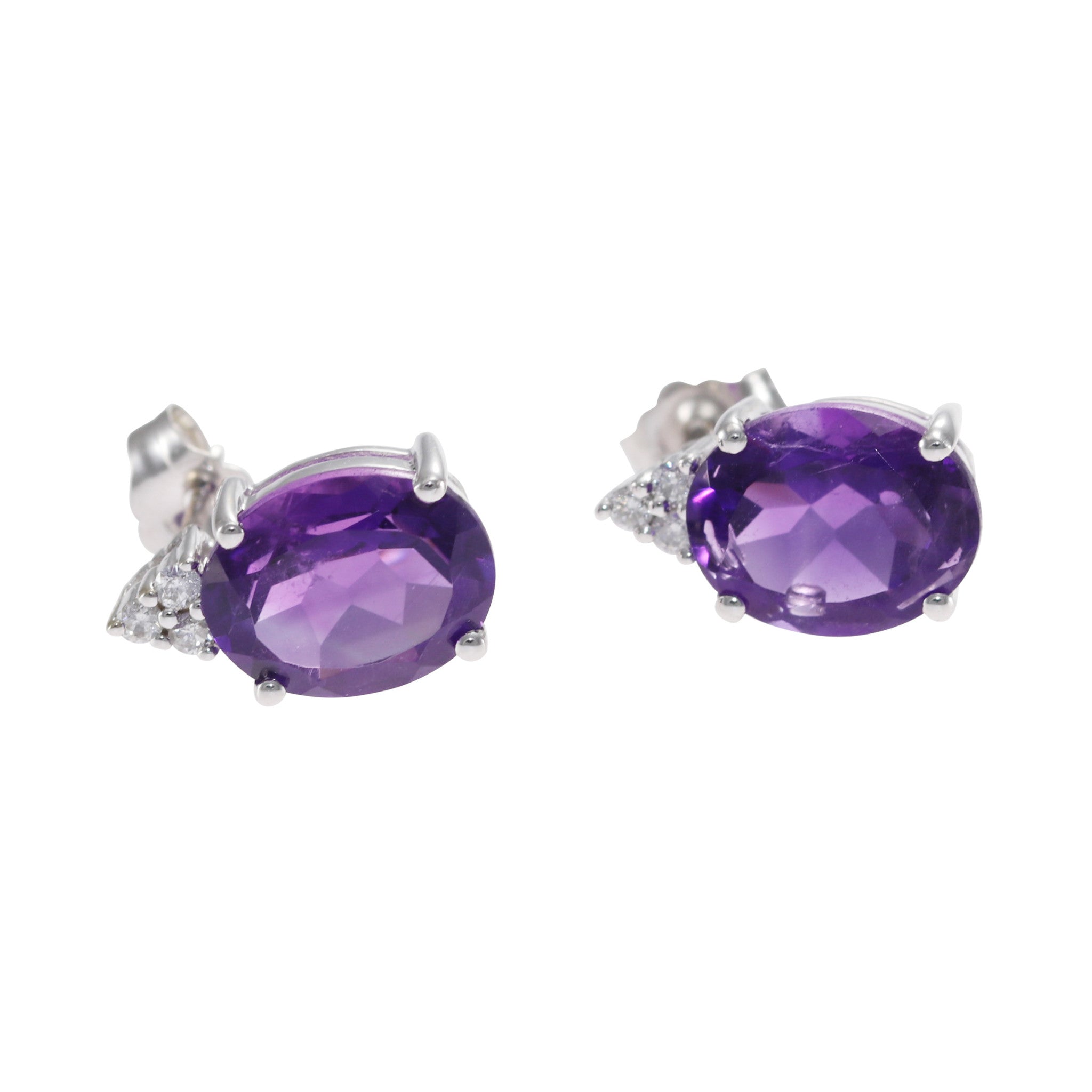 5.22CTW Oval Amethyst Diamond Stud Earrings Solid 14k White Gold