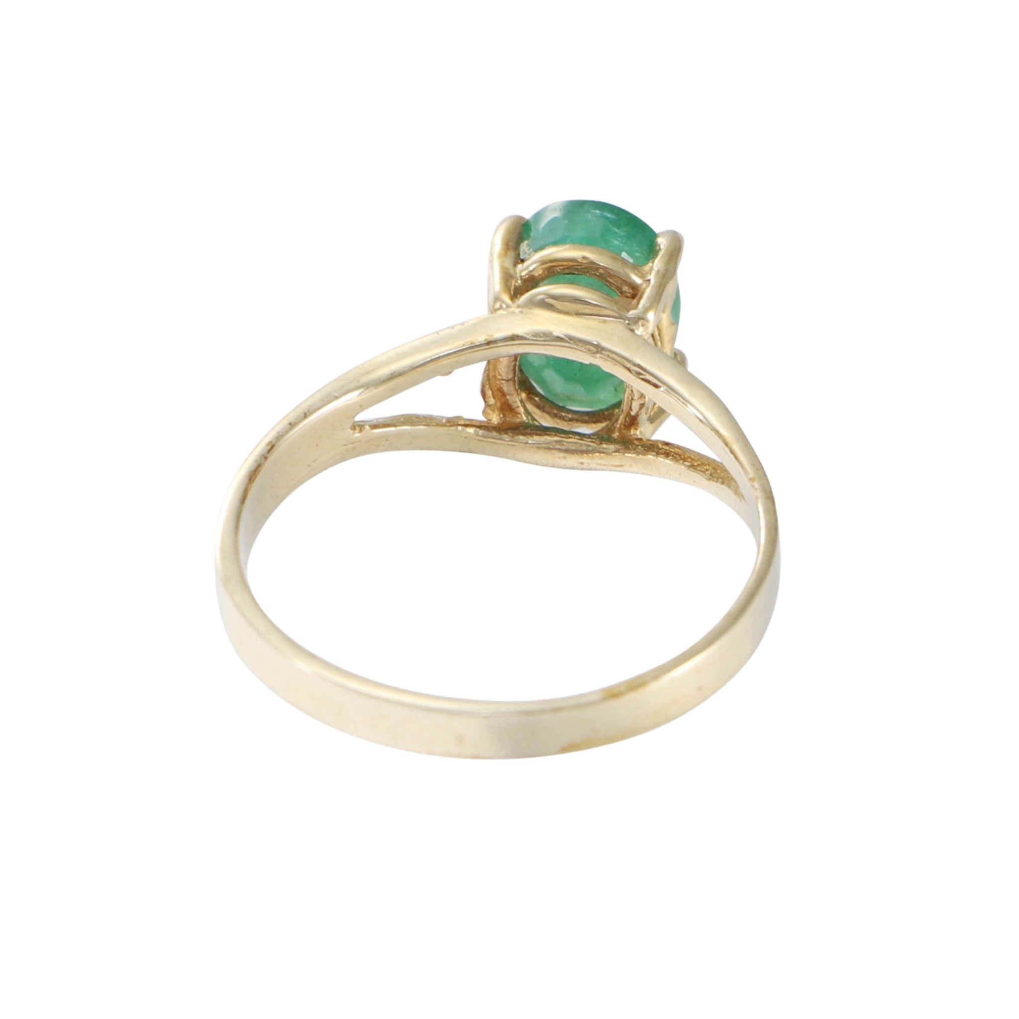 1.21CTW Oval Green Emerald Solitaire Ring 10k Yellow Gold Womens Estate