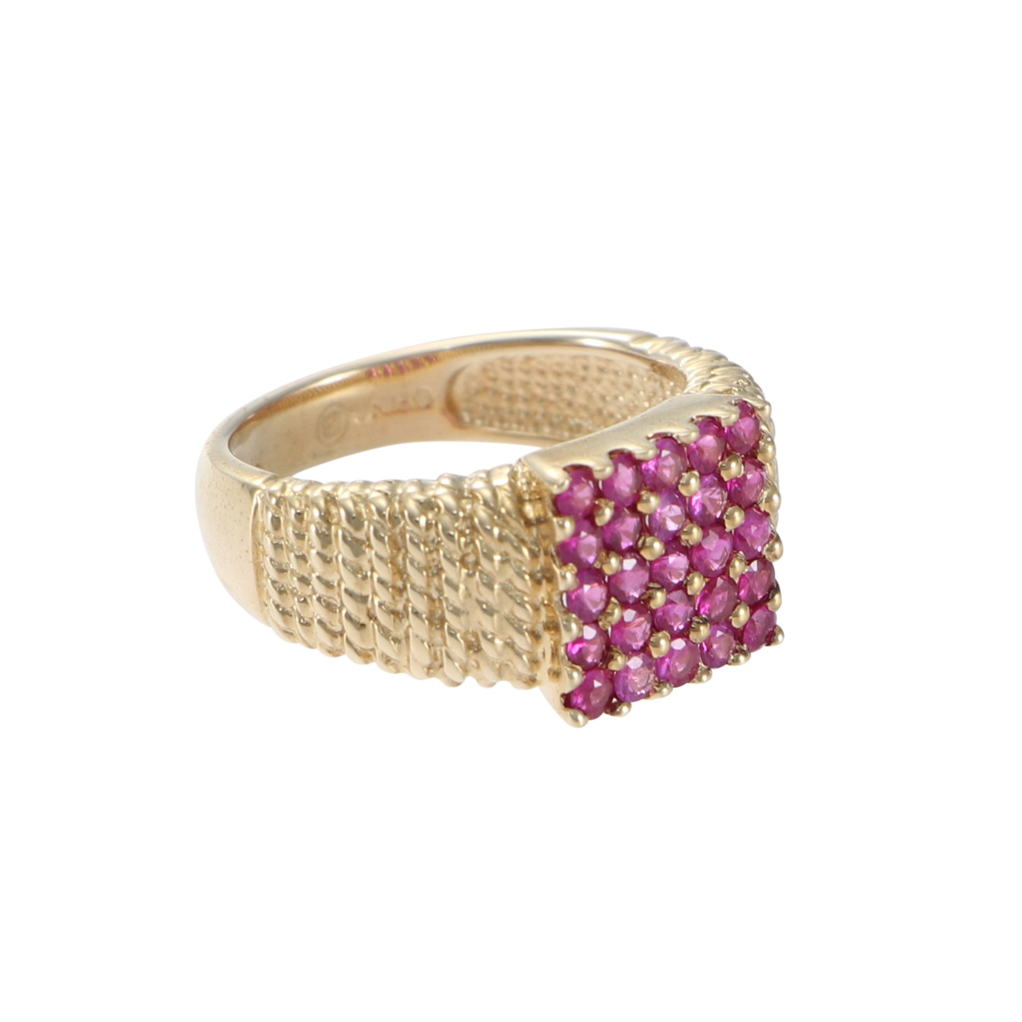 0.75CTW Ruby Cluster Ribbed Band Ring 14k Yellow Gold Womens Vintage Estate